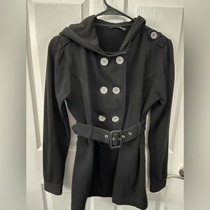 Black double breasted size medium jacket with hood